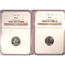 1955 NGC PF 65 & 1962 NGC PF-67 PROOF ROOSEVELT DIMES