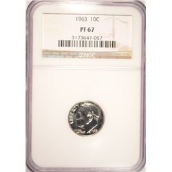 1963 PROOF ROOSEVELT DIME NGC PF-67