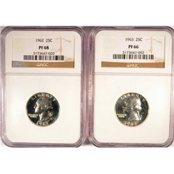 1962 NGC PF-68 & 1963 NGC PF-66 WASHINGTON QUARTERS