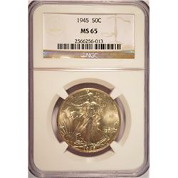 1945 WALKING LIBERTY HALF DOLLAR NGC MS65