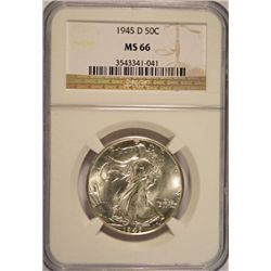 1945-D WALKING LIBERTY HALF DOLLAR NGC MS66