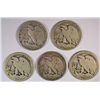 Image 2 : 5 DIFFERENT WALKING LIBERTY HALF DOLLARS (17,17-D OBV, 17-S OBV, 17-S) GOOD-VF