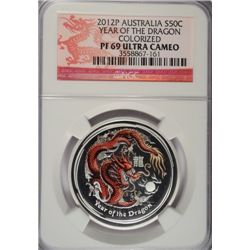 2012 AUSTRALIA COLORIZED DRAGON 1/2 OZT .999 FS NGC PF-69 UC