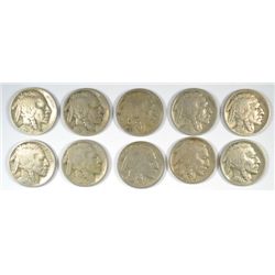 10 DIFFERENT BUFFALO NICKELS (18,18-D,19,19-D,19-S,20,20-S,21,23,23-S) AG-FINE