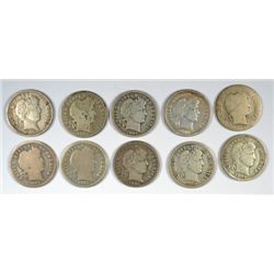 10 DIFFERENT BARBER DIMES (00,00-S,01,01-O,02,02-O,03,03-O,04,05) AG-FINE