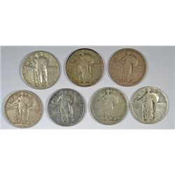 7 DIFFERENT STANDING LIBERTY QUARTERS (17-T1,17-D T1,18-S,20,26,27,27-D) AG-FINE