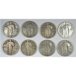 8 DIFFERENT STANDING LIBERTY QUARTERS (28,28-D,28-S,29,29-D,29-S,30,30-S) VG-