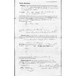(SOUTH CAROLINA PRINTED SLAVE BILL OF SALE)