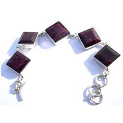 Natural 222.35 ctw Ruby Square .925 Sterling Bracelet