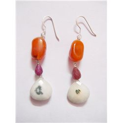 NATURAL 41.80 CTW SUSUNITE, RUBY, SEMIPRECIOUS EARRING