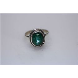 NATURAL 24.18 EMERALD OVAL CABUSHION OVAL RING .925 STE