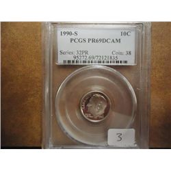 1990-S ROOSEVELT DIME PCGS PR69 DCAM