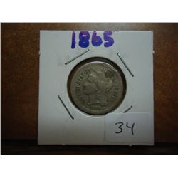 1865 THREE CENT PIECE (NICKEL) FILLED HOLE