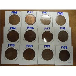 12 ASSORTED GREAT BRITAIN LARGE PENNYS