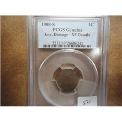 1908-S INDIAN HEAD CENT (KEY DATE) PCGS XF DETAILS