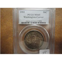 1952 WASHINGTON/CARVER HALF DOLLAR PCGS MS65 TONED