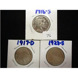 1916-S,17-D & 23-S BUFFALO NICKELS