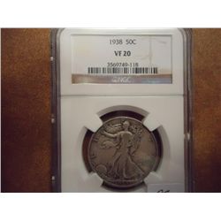 1938 WALKING LIBERTY HALF DOLLAR NGC VERY FINE 20