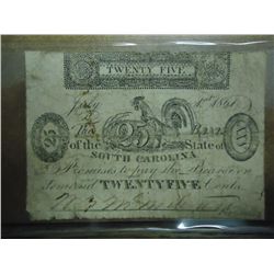 1861 SOUTH CAROLINA 25 CENT OBSOLETE BANK NOTE