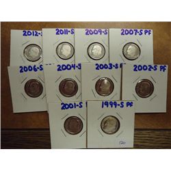 10 PROOF ROOSEVELT DIMES SEE DESCRIPTION FOR DATES