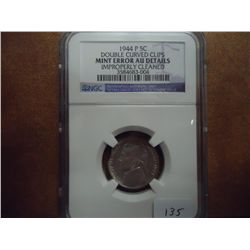 ERROR 1944-P JEFFERSON NICKEL NGC DOUBLE CURVED