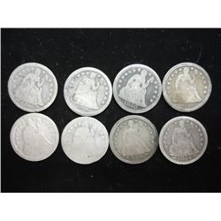8 ASSORTED 1850'S SEATED LIBERTY DIMES