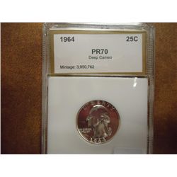 1964 WASHINGTON SILVER QUARTER PCI PR70 DEEP CAMEO