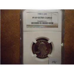 1985-S WASHINGTON QUARTER NGC PF69 ULTRA CAMEO