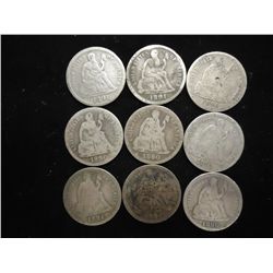 9 ASSORTED 1890'S SEATED LIBERTY DIMES