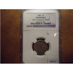 1886 LIBERTY "V" NICKEL NGC AG DETAILS