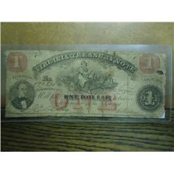 1862 $1 VIRGINIA TREASURY NOTE HAND SIGNED & #'ED