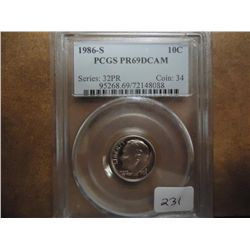 1986-S ROOSEVELT DIME PCGS PR69 DCAM