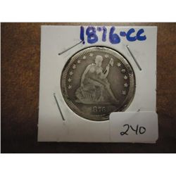 1876-CC SEATED LIBERTY QUARTER RIM BUMPS