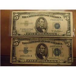 1934-A & 53-A $5 SILVER CERTIFICATES BLUE SEALS