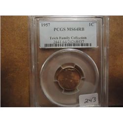 1957 LINCOLN CENT PCGS MS64 RB