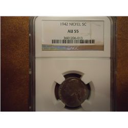 1942 JEFFERSON NICKEL NGC AU55
