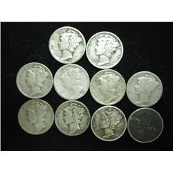 10 ASSORTED MERCURY DIMES