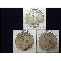 1917 P/D/S WALKING LIBERTY HALF DOLLARS