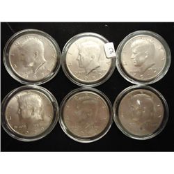 6 ASSORTED KENNEDY HALF DOLLARS UNC