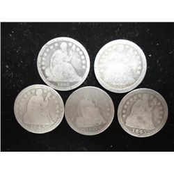 5 ASSORTED 1840'S SEATED LIBERTY DIMES