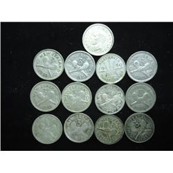 13 ASSORTED 1933-1943 NEW ZEALAND SILVER 3 PENCE