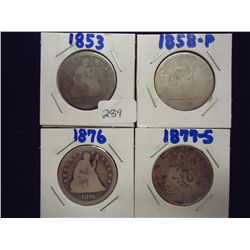 1853,58,76 & 77-S SEATED LIBERTY QUARTERS