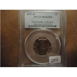 1957-D LINCOLN CENT PCGS MS66RB