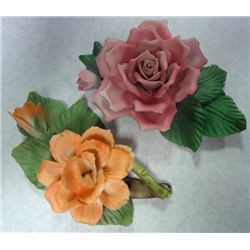 Lot of 2 Porcelain Roses, Capodimonte of Italy "Painters" rose,