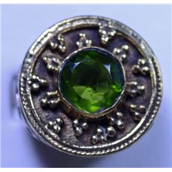 Victorian Style German silver ring with Green Stone, Size  7 1/2