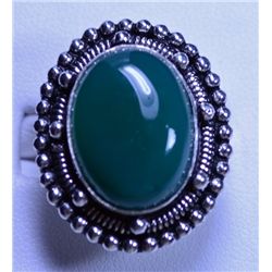 New German silver ring Green Onyx, size 8