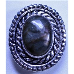 New German Silver Ring, Labradorite, Size 6