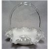 Image 1 : VINTAGE FENTON SILVER CREST 8" WHITE MILK GLASS BASKET W/ CLEAR HANDLE RUFFLED