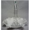 Image 2 : VINTAGE FENTON SILVER CREST 8" WHITE MILK GLASS BASKET W/ CLEAR HANDLE RUFFLED