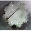 Image 3 : VINTAGE FENTON SILVER CREST 8" WHITE MILK GLASS BASKET W/ CLEAR HANDLE RUFFLED